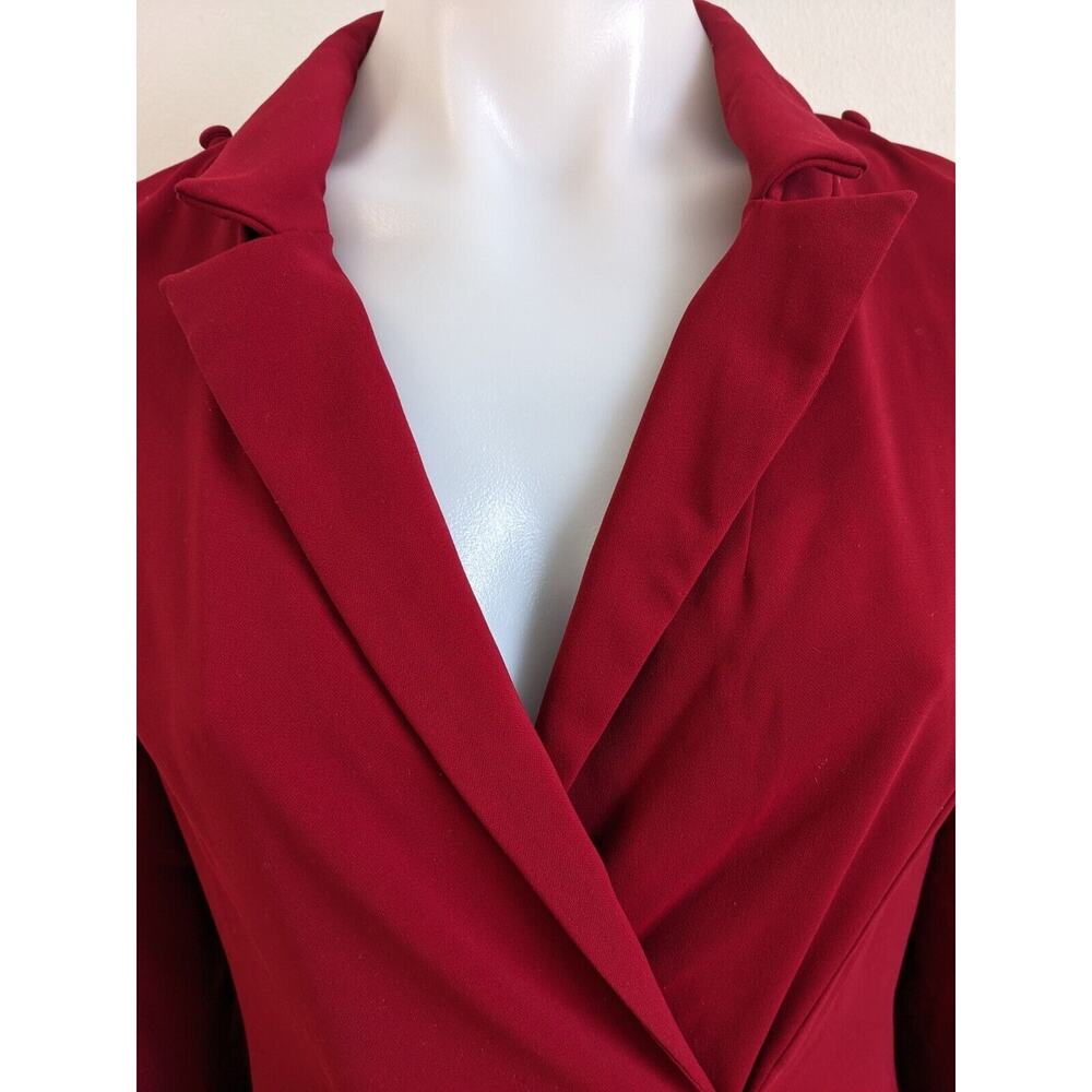 Badgley Mischka Size 4 Faux Wrap Blazer Sheath Dress Red V Neck Long Sleeves - Picture 9 of 16